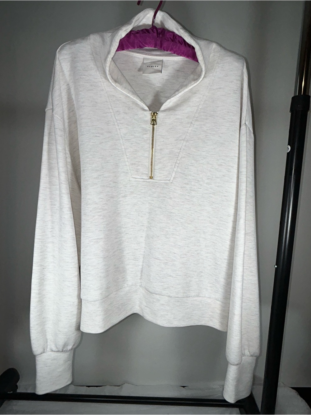 Varley Davidson 1/2 Zip Pullover DoubleSoft Sweatshirt in Ivory Marl Size XL